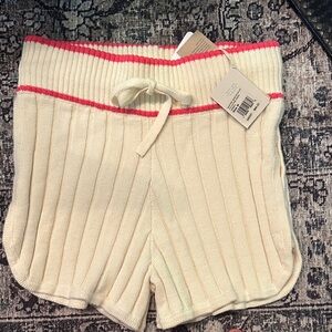 Faherty Cream Knit Shorts with Pink Trim